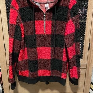 Black and red checkered fleece